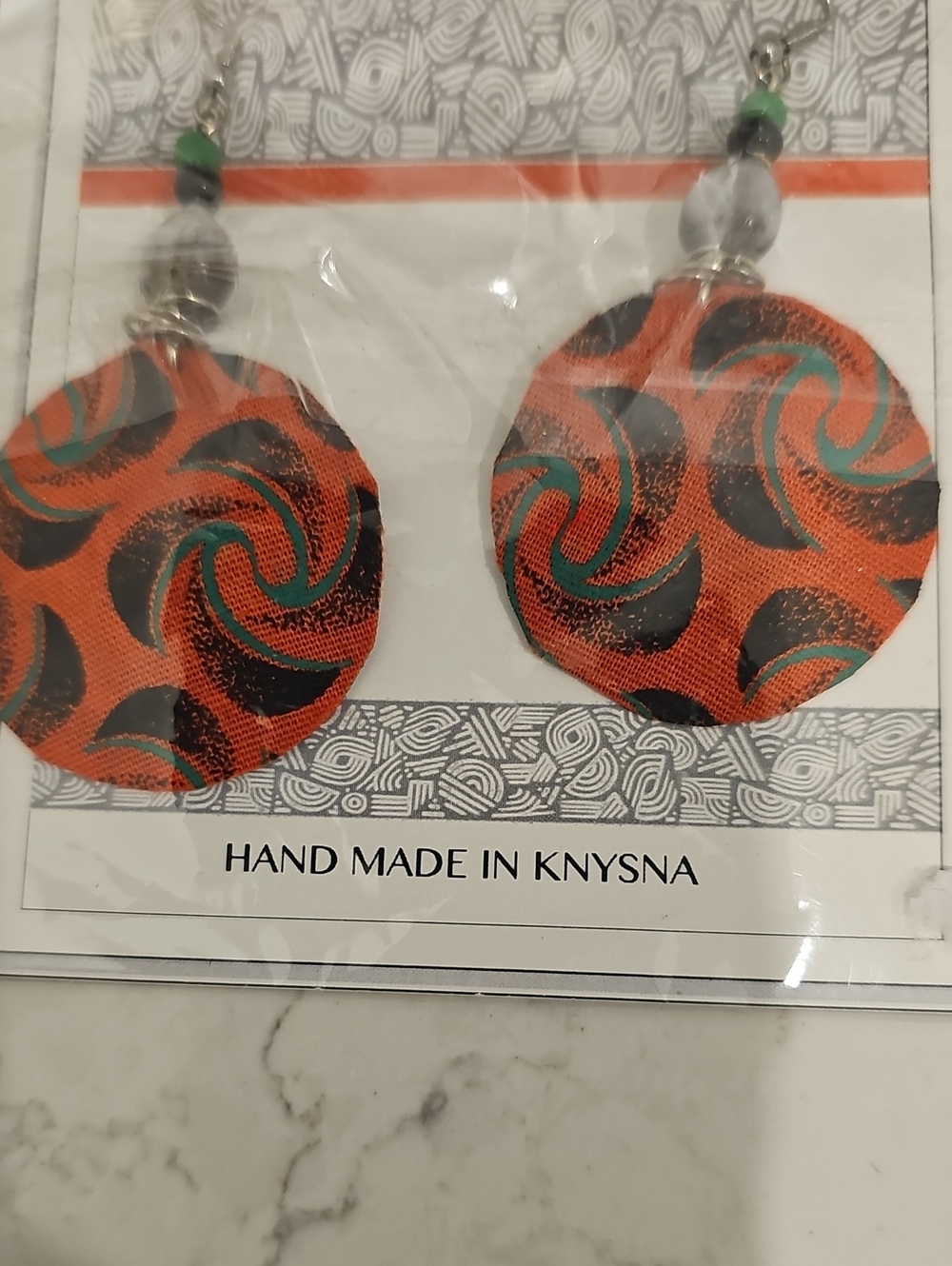 Handmade Knysna Orange Swirl Disc Earrings